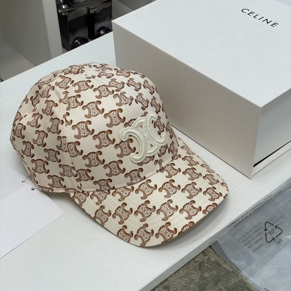 CELINE Women's Cream and Tan Hat